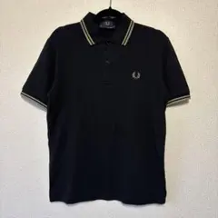 極美品 英国製 フレッドペリー ポロシャツ M12 黒 金 2本ライン 42 L