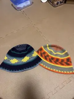 カラフルな編み物バケットハット2個セット