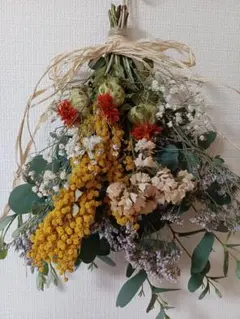 スワッグ ハンドメイド ドライフラワー グリーン 葉 ユーカリ パール