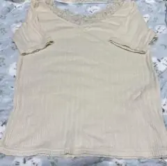 ハニーズ　Honeys レース付き　Vネック　リブ編み　半袖カットソー　インナー