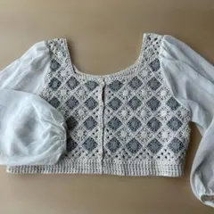 クロシェ編みカーディガン グレーとアイボリー