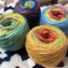 カラフルレインボーグラデーション毛糸ハーフウール毛糸 4個セット