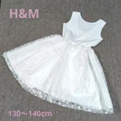 【美品】H&M ホワイト 花柄 ノースリーブ ワンピース チュール130〜140
