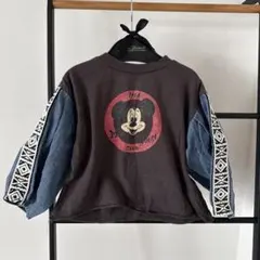 リメイクデニム袖ミッキーマウスロンT 100