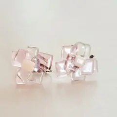 作家アクセサリー クリアフラワー イヤリング ピンク 花 ハンドメイド