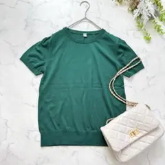 UNIQLO ユニクロ◆半袖ニット クルーネック M緑 コットン レーヨン