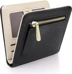 ポメロベスト ミニ財布 お札が折れない 本革 レディース　二つ折り財布　ブラック