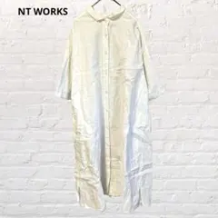 10015 NT WORKSロングシャツワンピース リネン混 白 L 春夏秋