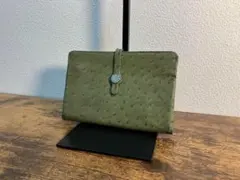 オーストリッチレザー 二つ折り財布 オリーブグリーン ヴィンテージ