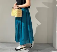 【無印良品 MUJI】強撚ボイル　ギャザースカート L グリーン