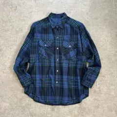 vintage チェック柄ネルシャツ 青 起毛感 シティーボーイ アメカジ 古着