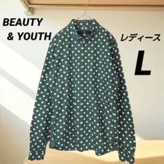 BEAUTY&YOUTH ボタンダウン シャツ L グリーン 水玉 ドット柄