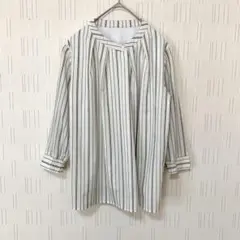 ベルメゾン style note ノーカラーシャツ　ストライプブラウス　白　Mのサムネイル