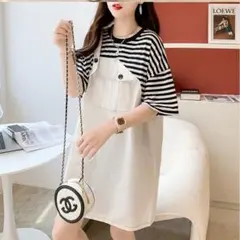 大きいサイズ レディース ワンピース　重ね着風　オーバーサイズ　春夏 秋 新品