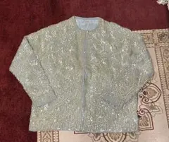 韓国製　ビーズ刺繍カーディガン 淡いブルー