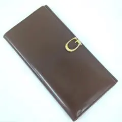 グッチ ヴィンテージ Gロゴクリップ レザー 長財布 ブラウン イタリア製