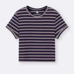 GU リブマルチボーダーミニT クロップドTシャツ Mサイズのサムネイル