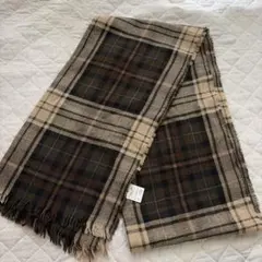 23区ウール100% チェック柄マフラー ブラウン系
