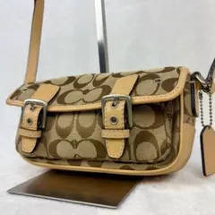 美品✨】コーチ ミニショルダー シグネチャー ジャガード レザー 斜め 