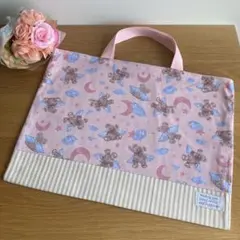 レッスンバッグ　くま　ピンク　女の子　月　花　天使　通園バッグ　お道具袋　絵本袋