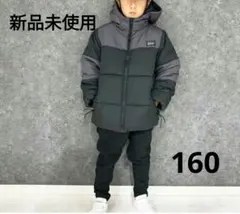 【新品未使用】フード付き中綿 防寒ジャケット ブラック/グレー 160
