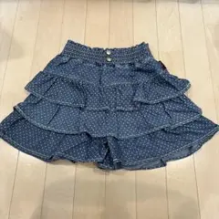 ネイビー ドット柄 フリルキュロット 140