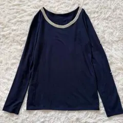 VIS　首元シルバー刺繍長袖カットソー　F　ネイビー　ネック装飾◆A2085のサムネイル
