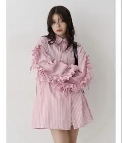 POPPYあさぎーにょCANDY PUFF STRIPE SHIRT（pink） POPPY CANDY PUFF STRIPE SHIRT (PINK) - メルカリ