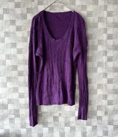 リブ編み 紫色 長袖ニット　レディース