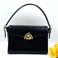 Ungaro ウンガロ ハンドバッグ ブラック ゴールド金具 ウンガロロゴ型押し