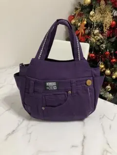 紫色 デニムリメイクバック　ハンドメイド