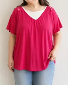 ST.JOHN'S BAY ピンクブラウス 1X 重ね着風