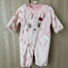 ウサギ顔プリント フリースロンパース