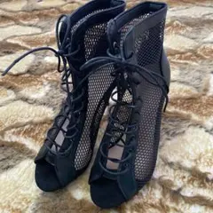 ブラックメッシュハイヒールサンダル