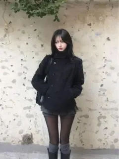 MICHEL KLEIN スタンドカラー コート 38 ブラック レディース