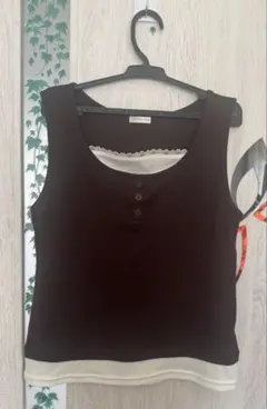 COLZA タンクトップ レイヤード風 ブラウン Lのサムネイル