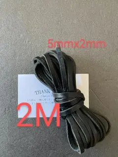 革紐 牛革 紐 本革 レザー クラフト　　ブラック5mmx2mm　2m