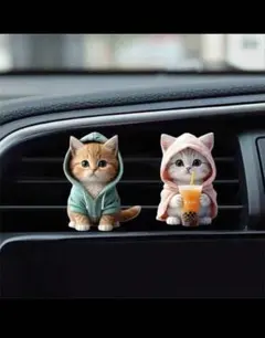 車用芳香剤 2Dアクリル 猫 エアコン吹き出し口飾り2個セットsb2411045
