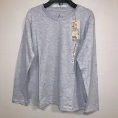 新品タグ付、無印、グレー、天竺編み、クルーネック、長袖Ｔシャツ