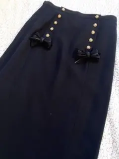 INGBORGインゲボルグ ロングスカート　パールボタン　リボン　フォーマル