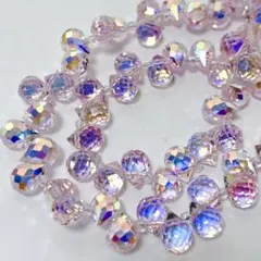 xm234/ガラスビーズ◇多面カット　ぷっくりドロップ形ピンク系　1連