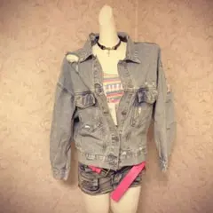 ダメージ加工 ライトブルーデニムジャケット M