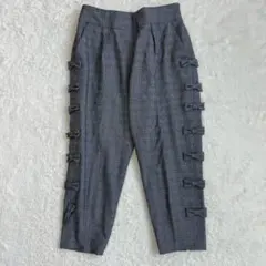 クチュールブローチ リボン チェックパンツ 伸縮性 ウエストゴム M グレーのサムネイル