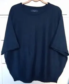 メンズ　半袖クルーネック　サマーニット　ネイビー