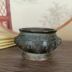 銅器 香炉 双龍戯珠双獣耳炉 香道具香挿 焼香炉 茶道具 工芸品 美術品 置物