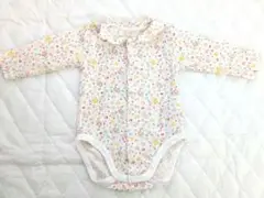 プチバトー　花柄フリル付き長袖ボディスーツ 6m/67cm　前開き