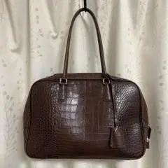 THE GINZA ブラウンレザー クロコダイル型押し ビジネスバッグ