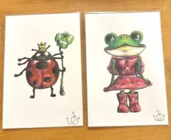 ‼️お得なセット売り‼️てんとう虫とカエル　手描き　原画　イラスト　ポストカード