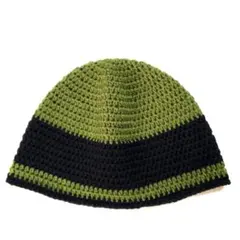 ビーニー　クロシェハット　クラッシャーハット　ニット帽　カーキ×ブラック