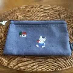 familiar クマ刺繍 ポーチ グレー